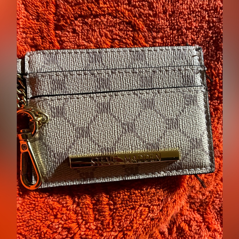 Steve Madden Taupe Logo Card Holder with Gold Accent